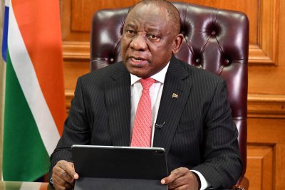 Le président Cyril Ramaphosa s'adresse à la nation sur l'évolution de la stratégie adaptée aux risques pour gérer la propagation du coronavirus COVID-19, le 23 juillet 2020 ( illustration)