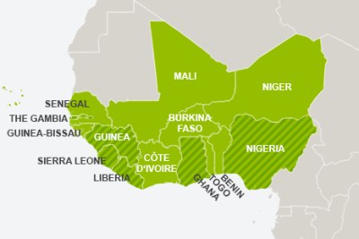A map showing the Ecowas states.