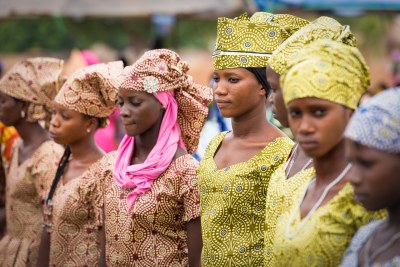 Young women from a Tostan partner community attend a public declaration to end harmful practices in Matam, Senegal (2018).