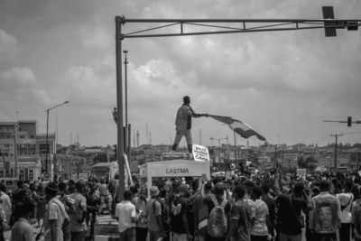 Protesters at an #EndSARS protest in Lagos in mid-October, 2020.
