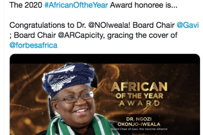 Okonjo-Iweala named Forbes Africa of The Year 2020.