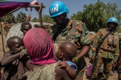 Zambian peacekeepers from the UN mission, MINUSCA, on patrol in the Central African Republic.