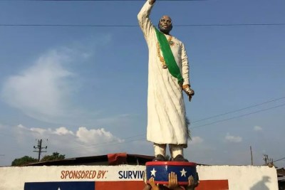 A statue of President Weah in Clara Town, Monrovia.