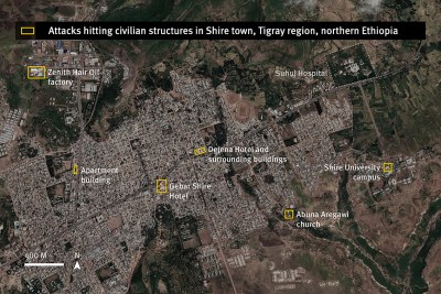 Location of attacks, striking on or near civilian structures in Tigray