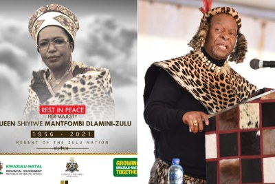 The late Queen Shiyiwe Mantfombi Dlamini Zulu, left, and King Goodwill Zwelithini (file photo).
