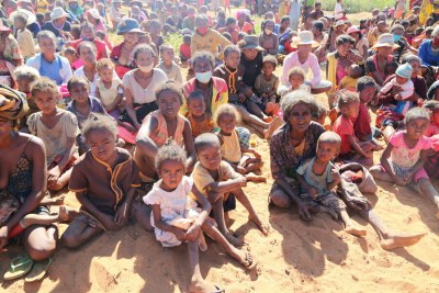 Underweight and malnourished children wait for treatment at a nutrition centre in Ambovombe district in June.