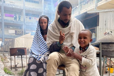 A family from Samre, in southwestern Tigray, walked for two days to reach a camp for displaced people in Mekelle (file photo)..