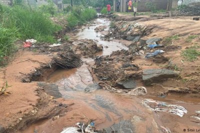 Storm water flowing away after Tropical Storm Ana hit the city of Nampula in Mozambique.