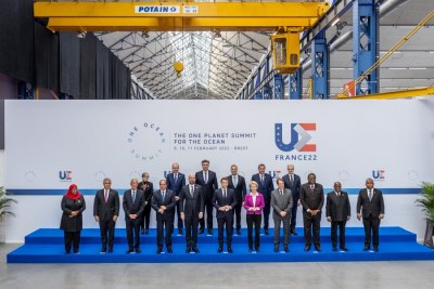 Leaders taking part in the #OneOceanSummit hosted by French President Emmanuel Macron in Brest, France.