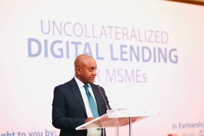 Abebe Chekol , Ethiopia Program Lead, Digital Economy, Mastercard Foundation, addresses the audience at the opening ceremony on Monday, February 21, 2022