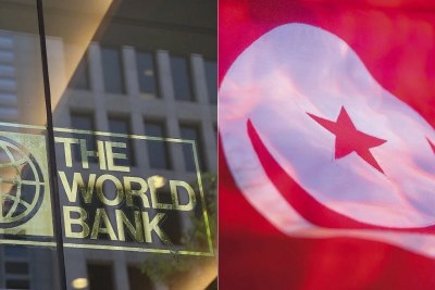 Drapeau de la Tunisie et Logo de la Banque Mondiale.