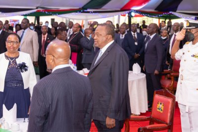 President Uhuru Kenyatta, right, shared his table with Chief Justice Martha Koome and Attorney-General Kihara Kariuki at the National Prayer Breakfast.