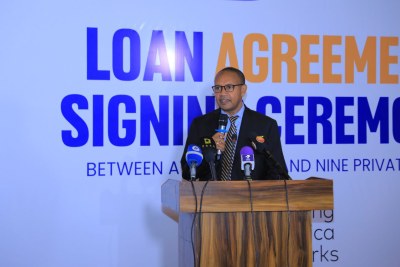 Samuel Yalew Adela, Ethiopia Country Head, Mastercard Foundation, addresses the audience at the event on Thursday, July 28, 2022.