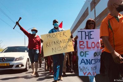 A group of people in Windhoek, Namibia, protesting against the genocide agreement with Germany in 2022 (file photo).