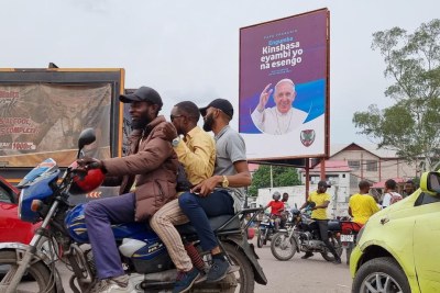 This Pope Francis portrait was displayed ahead of his visit to Kinshasa in 2023 (file photo)