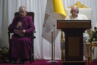 Pope Francis, right, was joined by the world-wide leader of the Anglican Church, Justin Welby, on an 
