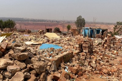 The remains of housing following evictions to expand an energy transition mine, Kolwezi, DRC, September 2022.