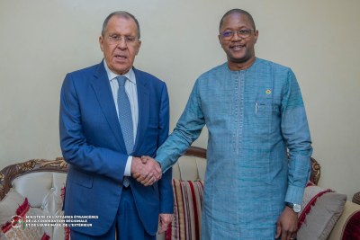 Russian Foreign Minister Sergueï Lavrov and his Burkinabe counterpart Karamoko Jean-Marie Traoré,