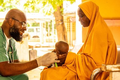 A baby is treated at a health centre in Nigeria (file photo).