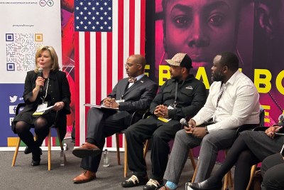 Lisa Walker, Managing Director of Africa Operations for Prosper Africa speaking at FAME Week Africa, a premier pan-African celebration of arts, film, television, animation, music, fashion, and media in Cape Town, South Africa.