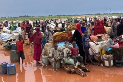 Sudanese refugees arrive at a flooded site in Adré, Chad (file photo).