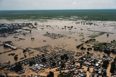 An aerial photograph shows the flooding situation in Maiduguri, Borno State, Nigeria on 12 September 2024.