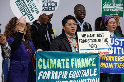 Activists calling for immediate action on climate change in Baku.