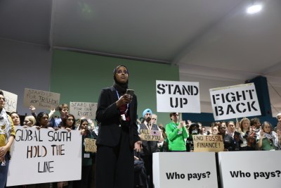 Protesters at the final negotiations at COP29.