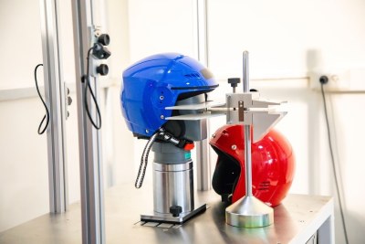 Lab technicians test one of the helmets during the official launch of the facility on Wednesday, December 12. The facility can test 30 to 40 helmets per day.