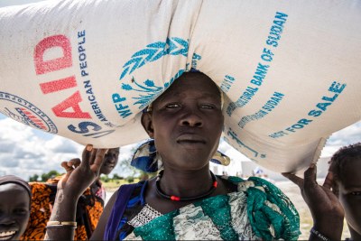 The World Food Programme, a USAid partner, distributes food to people in South Sudan.