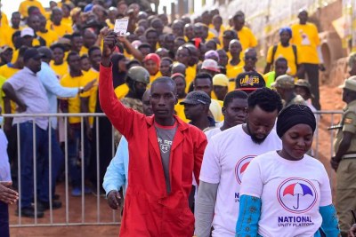 These are apparently NUP members who defected to National Resistance Movement (NRM) during Museveni's rally in March this year. NUP leader Robert Kyagulanyi, also known as Bobi Wine, had accused the ruling party of staging defections in Kawempe North ahead of a by-election.