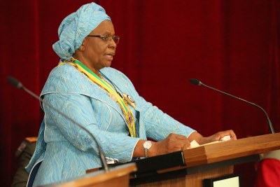 Namibian President Netumbo Nandi-Ndaitwah speaking during her Inauguration in Windhoek on March 21, 2025.