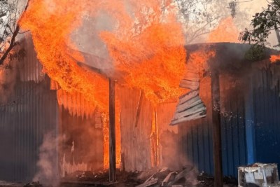 Fire from the bombing of MSF's hospital in Old Fangak, South Sudan.