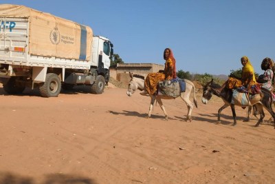Once a month, a World Food Programme truck delivers rice, pulse, vegetable oil, and salt for school feeding in Eastern Chad.