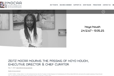 Koyo Kouoh, CEO and chief curator of Zeitz MOCAA in Cape Town, has died in Switzerland.