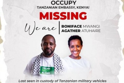 A protest was organised in Nairobi to call for the release of Mwangi and Atuhaire, who'd planned to attend the treason trial of opposition leader Tundu Lissu.