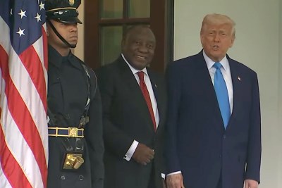 South African President Cyril Ramaphosa welcomed on arrival at the White House by U.S. President Donald Trump..