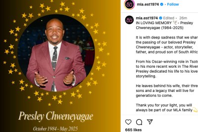 South African actor Presley Chweneyagae has died.