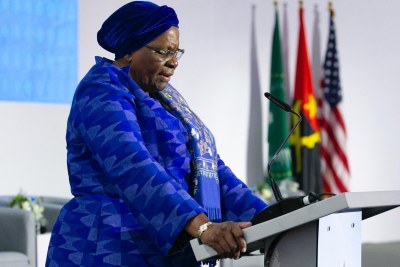 Namibian President Netumbo Nandi-Ndaitwah delivering her keynote address during the Panel Discussion on “Women In Leadership: Driving Innovation, Catalyzing Investments and Shaping Policy