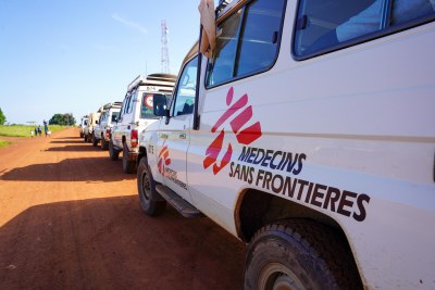 Five MSF cars transport supplies and teams on their way to a mobile clinic in Morobo county. Central Equatoria state, South Sudan, September 2023.