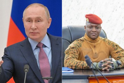 Le Président de la Russie Vladimir Poutine et le Président du Burkina Faso Ibrahim Traoré