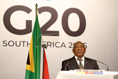 President Cyril Ramaphosa delivers official opening address to the first meeting of the G20 Finance Ministers and Central Bank Governors meeting at the Cape Town International Convention Centre.