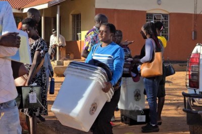 Poll workers in Uganda.