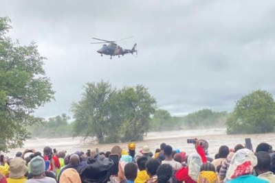 Army rescue helicopter during flood in Limpopo.