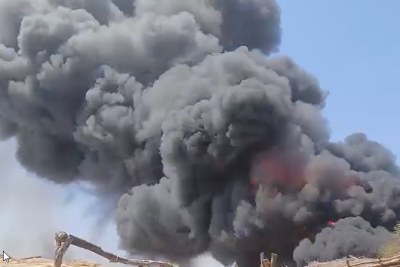 Smoke rising in the aftermath of drone strikes on Soug El Na'am on the border with South Sudan (file photo).