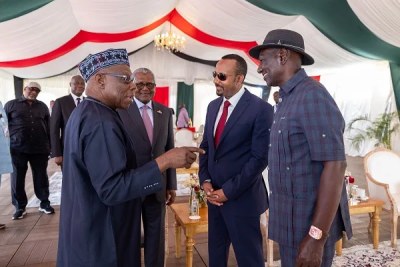 Former Nigerian President Olusegun Obasanjo, Nigerian industrialist Aliko Dangote, Kenyan President William Ruto, and Ethiopian Prime Minister Abiy Ahmed gathered in Lamu, Kenya, for the groundbreaking ceremony of the $16 billion Dangote East Africa Petroleum Refinery on September 30, 2026.
