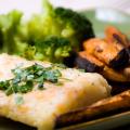 Fish with sweet Potato Greens